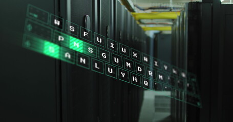 Image of data processing against computer server room