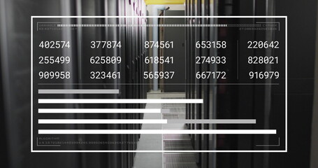Image of interface with data processing against computer server room