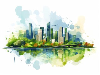 Obraz premium Urban environments flat design side view City wildlife theme water color vivid