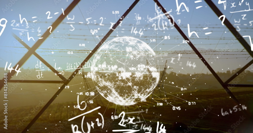 Aufkleber image of mathematical equation over numbers around globe against abstract background