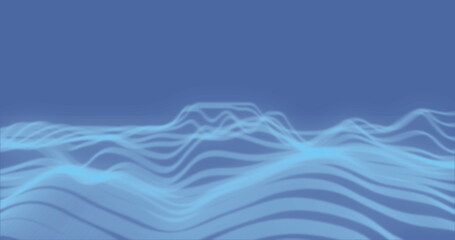 Image of blue waves of data processing over blue background