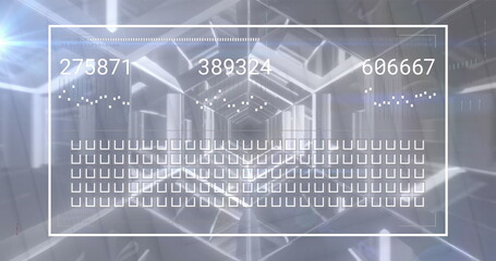 Image of interface with data processing against hexagonal tunnel in seamless pattern