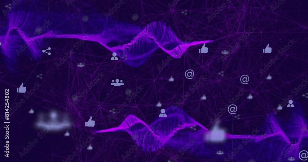 Poster image of social media icons connected with lines over mesh networks