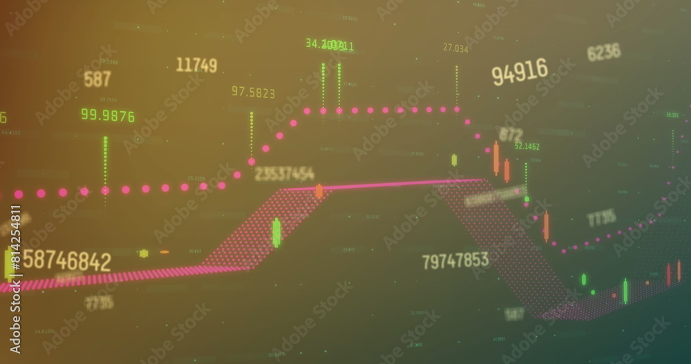 Poster image of changing numbers over multicolored graphs against black background