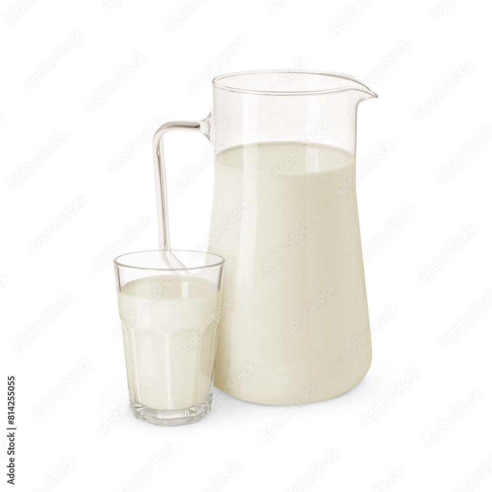 Canvas Prints Glass and jug with milk isolated on white