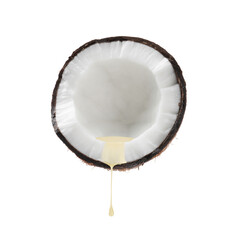 Coconut with dripping oil isolated on white