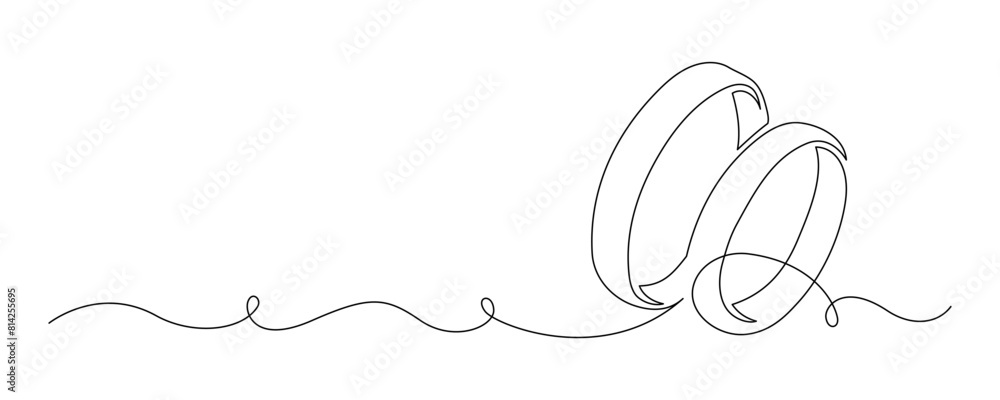 Poster two wedding rings in one continuous line drawing. love and romantic concept and symbol proposal enga
