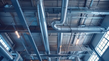 Building interior Air Duct, Air Condition pipe line system on the ceiling