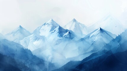 A panoramic winter landscape of snow-capped peaks and a majestic glacier winding through the rugged alpine mountains