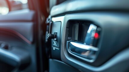 Car door lock button closeup. electric lock button car window control,
