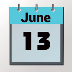 vector calendar page with date June 13, light colors