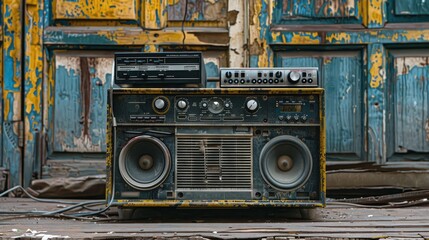 Radio electronics boombox stereo isolated on white background  