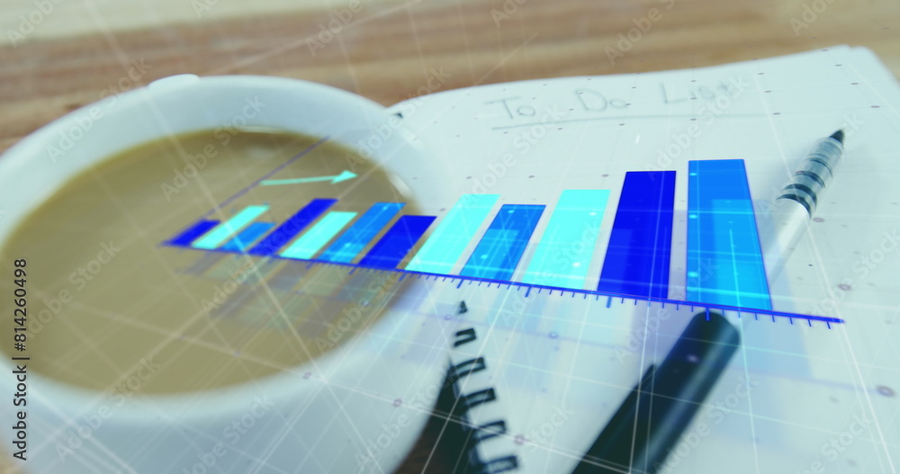 Poster image of growing graphs over coffee and pen on to do list in notepad on wooden table