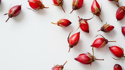 Rose hip isolated on a white background with full depth of field. Top view with copy space for your text   - Powered by Adobe