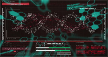 Image of scientific data over digital screen on black background