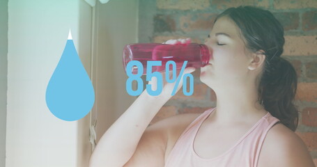 Image of data processing over caucasian women drinking water