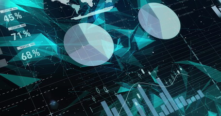 Image of data processing over network of connections on black background
