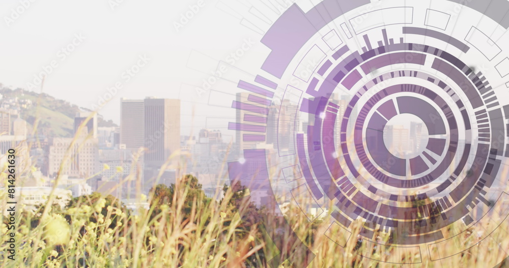 Poster a purple circular interface spins over a transparent background in this digital image
