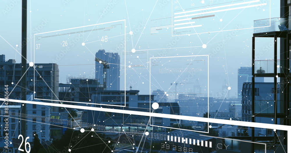 Poster image of data processing over cityscape