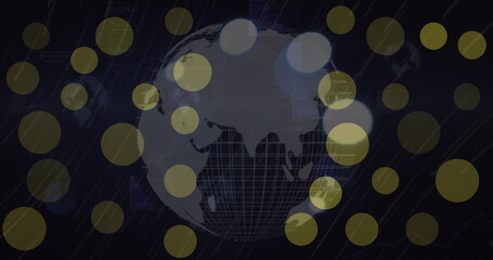 Image of dots blinking over globe on black background