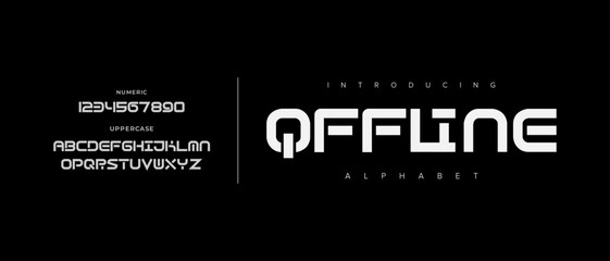 Offline creative simple modern urban alphabet font. Digital abstract futuristic, logo, music, sport, minimal technology typography. Simple numeric vector illustration