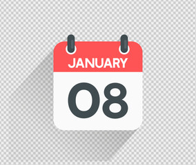 January 8 Calendar icon vector illustration Blank background