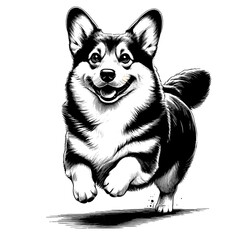 Hand drawn cute Corgi in full-body, vector sketch isolated on transparent background.