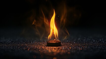 Serene flame of a single candle burning brightly against a dark background