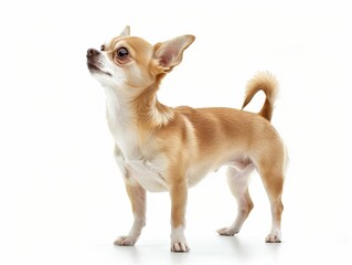 Chihuahua A tiny Chihuahua, showcasing its devotion and petite form, ideal for highlighting its appeal as a companion, isolated on white background.