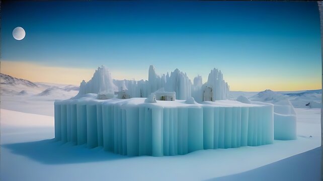 Antarctic landscapes Melting iceberg under a bright blue sky.