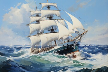 The ships elegant silhouette and majestic masts symbolize hope and a yearning for exploration, stirring the hearts and imaginations of all who behold it. Digital painting.