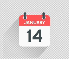 January 14 Calendar icon vector illustration Blank background