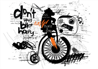 poster a bear riding a bicycle, graffiti slogan print with neon spray, Urban typography street art graffiti slogan print with spray effect, art grunge graphic tee, t shirt graphics print for graphic T © Sukman
