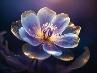 Dream purple and blue translucent flower, glowing with an inner light.
