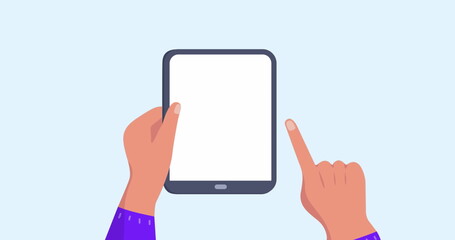 Image of hands using tablet with travel icons