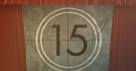 Image of red curtain over countdown