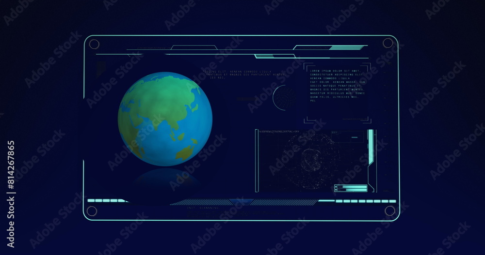 Poster image of globe over data processing on black background