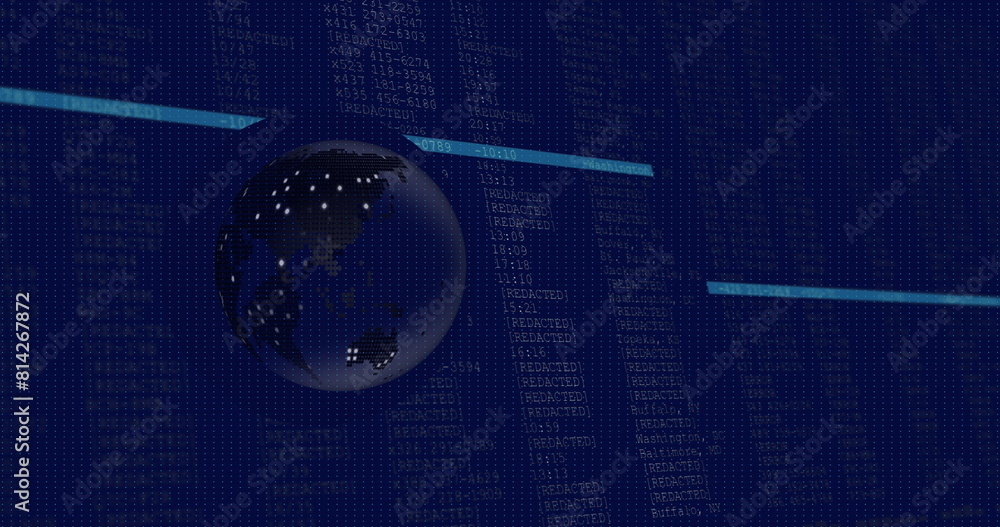 Poster image of globe over data processing on black background