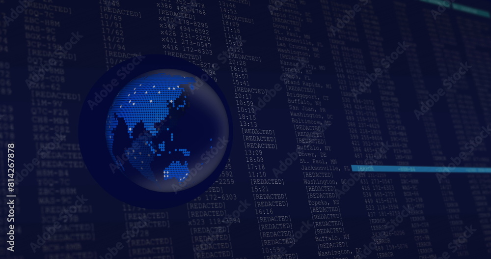 Poster image of globe over data processing on black background