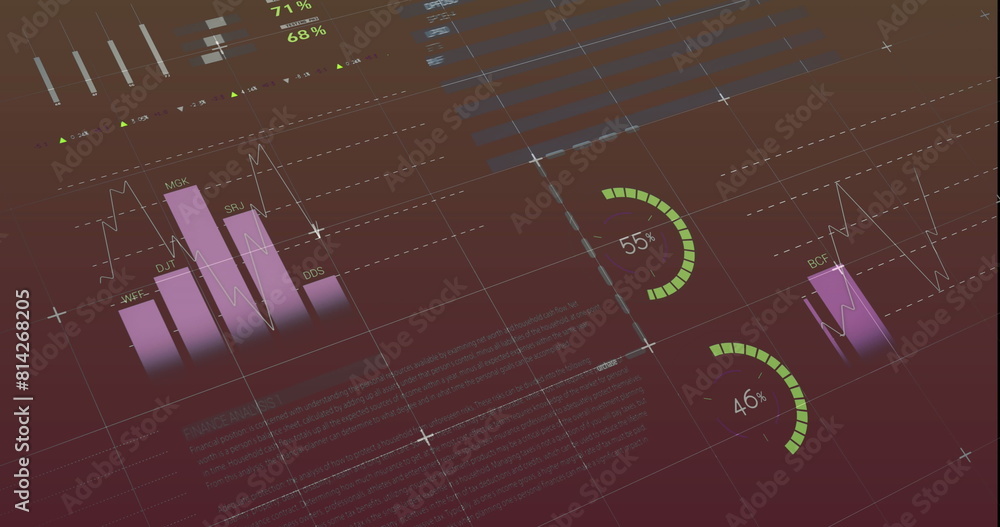 Poster image of financial data processing on red background