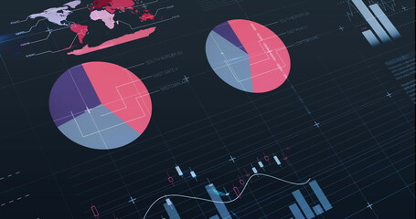 Image of financial data processing on black background