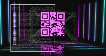 Image of qr code over data processing