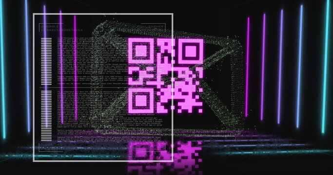 Image of qr code over data processing
