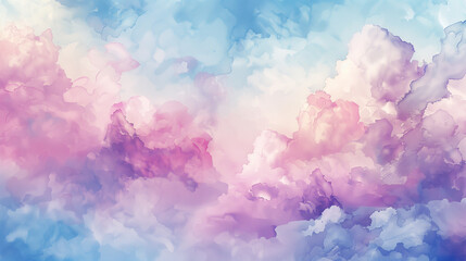 Soft Pastel Cloudscape, Blue and Pink Hues, Tranquil Sky Background

