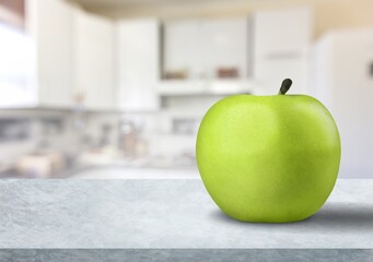 Fresh ripe green apple fruit on desk