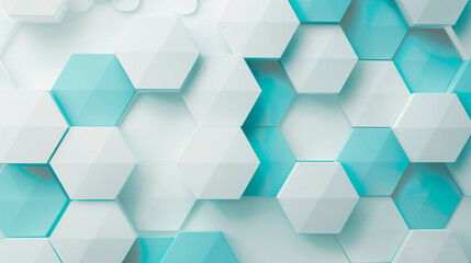 Blue and white hexagonal pattern, 3D geometric design