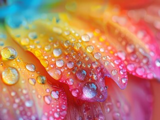 Raindrops on the petals of a rainbow rose