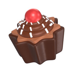 Chocolate Cupcake With Toppings 3D Icon Chocolate with Transparent Background