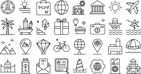 travel icon set . Linear icon collection, Editable stroke, Vector illustration.