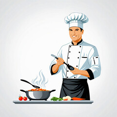 Professional chef cooking Vector illustration,\
